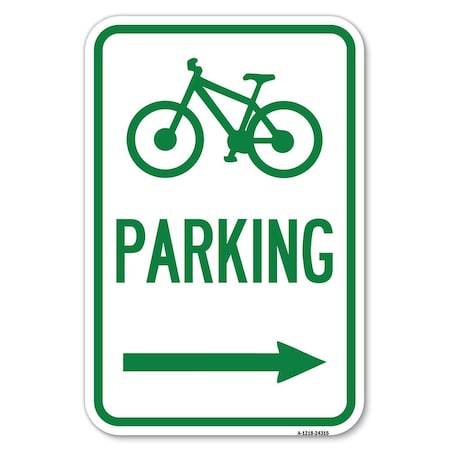 Signmission Bicycle Symbol Parking Right Arrow Heavy-Gauge Aluminum Sign, 12" x 18", A-1218-24315 A-1218-24315